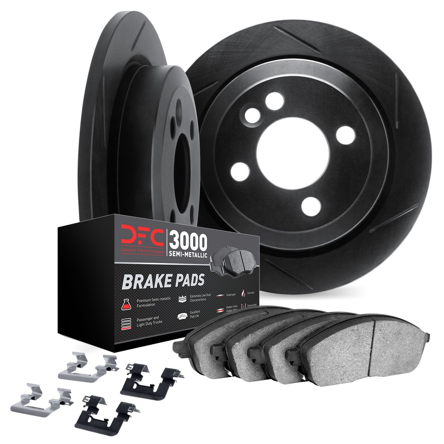 3112-07002 Slotted Brake Rotors with 3000-Series Semi-Metallic Brake Pads Kit & Hardware [Black], 1968-1992 Multiple Makes/Model