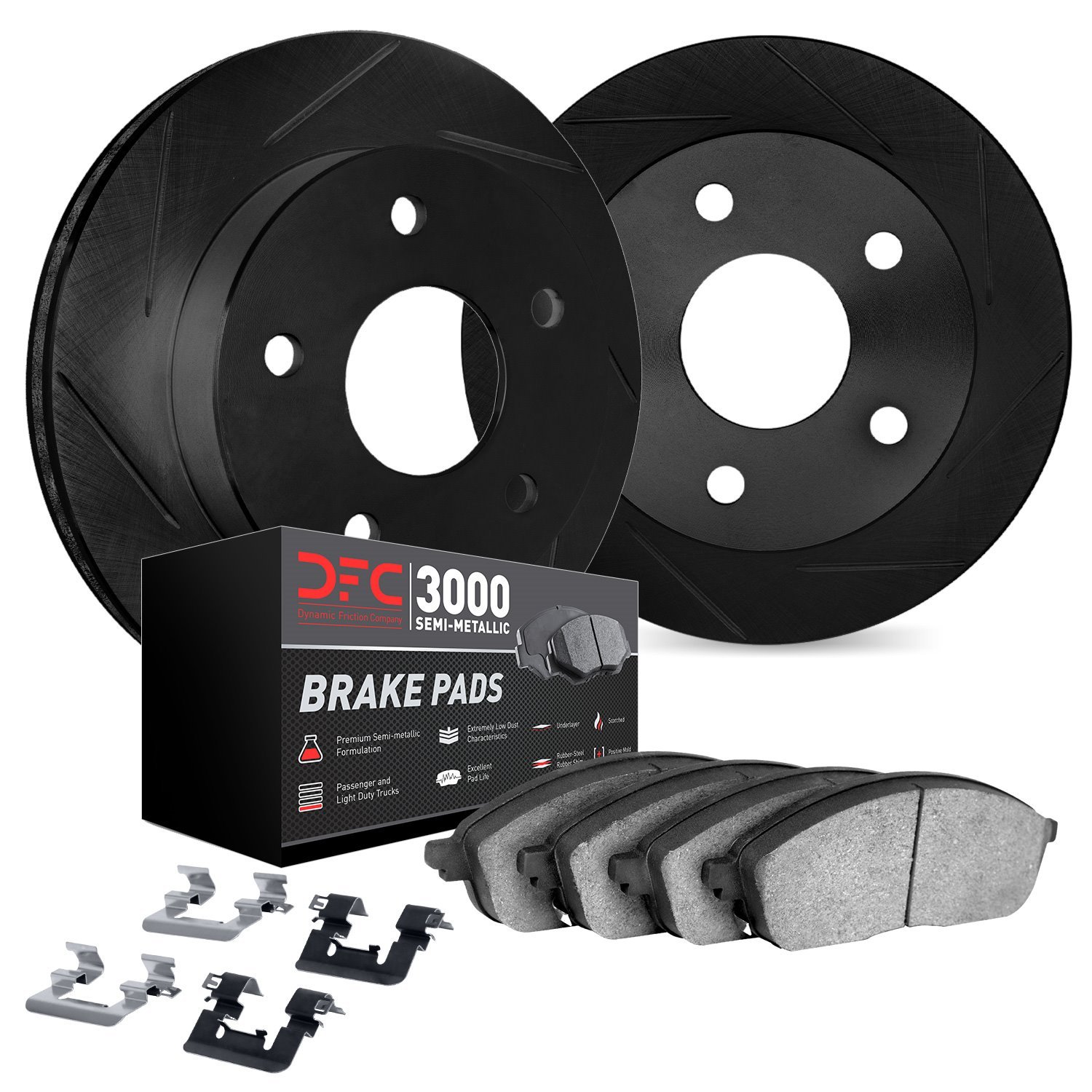 3112-20028 Slotted Brake Rotors with 3000-Series Semi-Metallic Brake Pads Kit & Hardware [Black], 2017-2020 Multiple Makes/Model