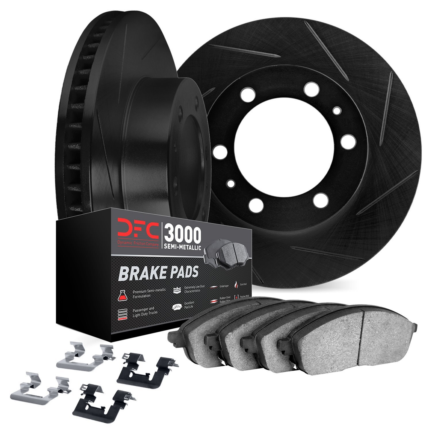 3112-46050 Slotted Brake Rotors with 3000-Series Semi-Metallic Brake Pads Kit & Hardware [Black], 2010-2016 GM, Position: Front