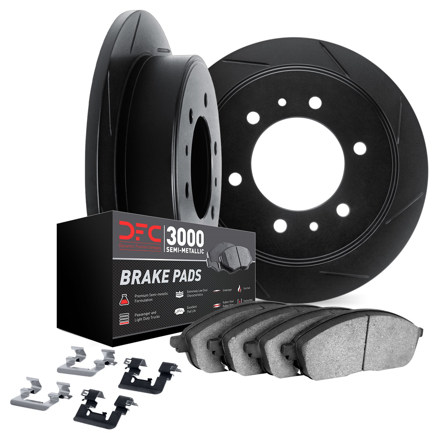 3112-72067 Slotted Brake Rotors with 3000-Series Semi-Metallic Brake Pads Kit & Hardware [Black], 1997-2004 Mitsubishi, Position