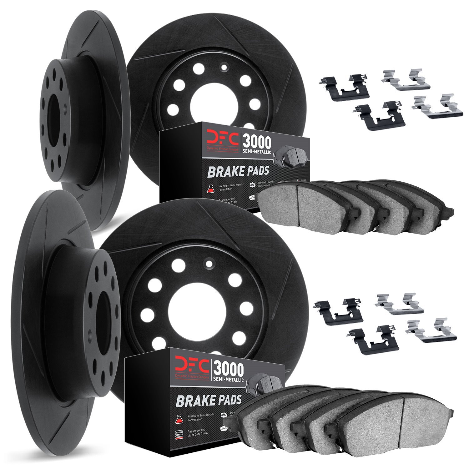 3114-11004 Slotted Brake Rotors with 3000-Series Semi-Metallic Brake Pads Kit & Hardware [Black], 1994-1999 Land Rover, Position