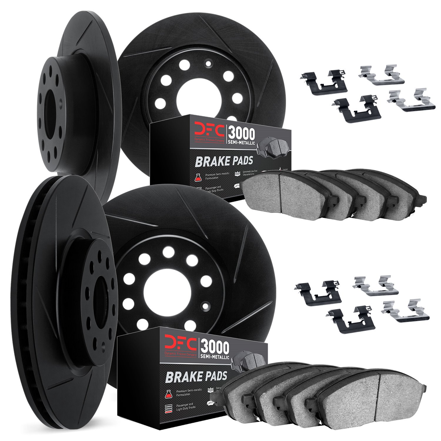 3114-54029 Slotted Brake Rotors with 3000-Series Semi-Metallic Brake Pads Kit & Hardware [Black], 1997-2004 Ford/Lincoln/Mercury