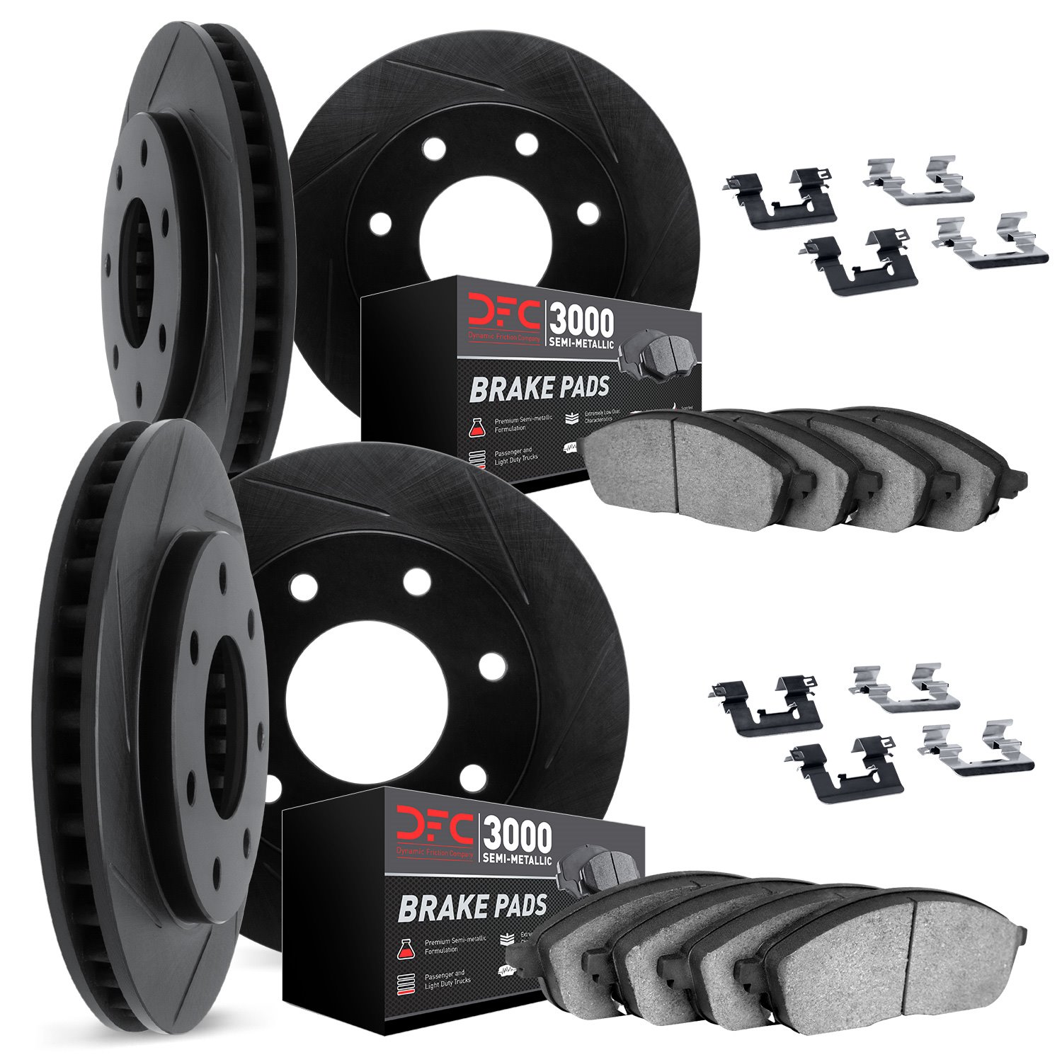 3114-54068 Slotted Brake Rotors with 3000-Series Semi-Metallic Brake Pads Kit & Hardware [Black], 2009-2009 Ford/Lincoln/Mercury