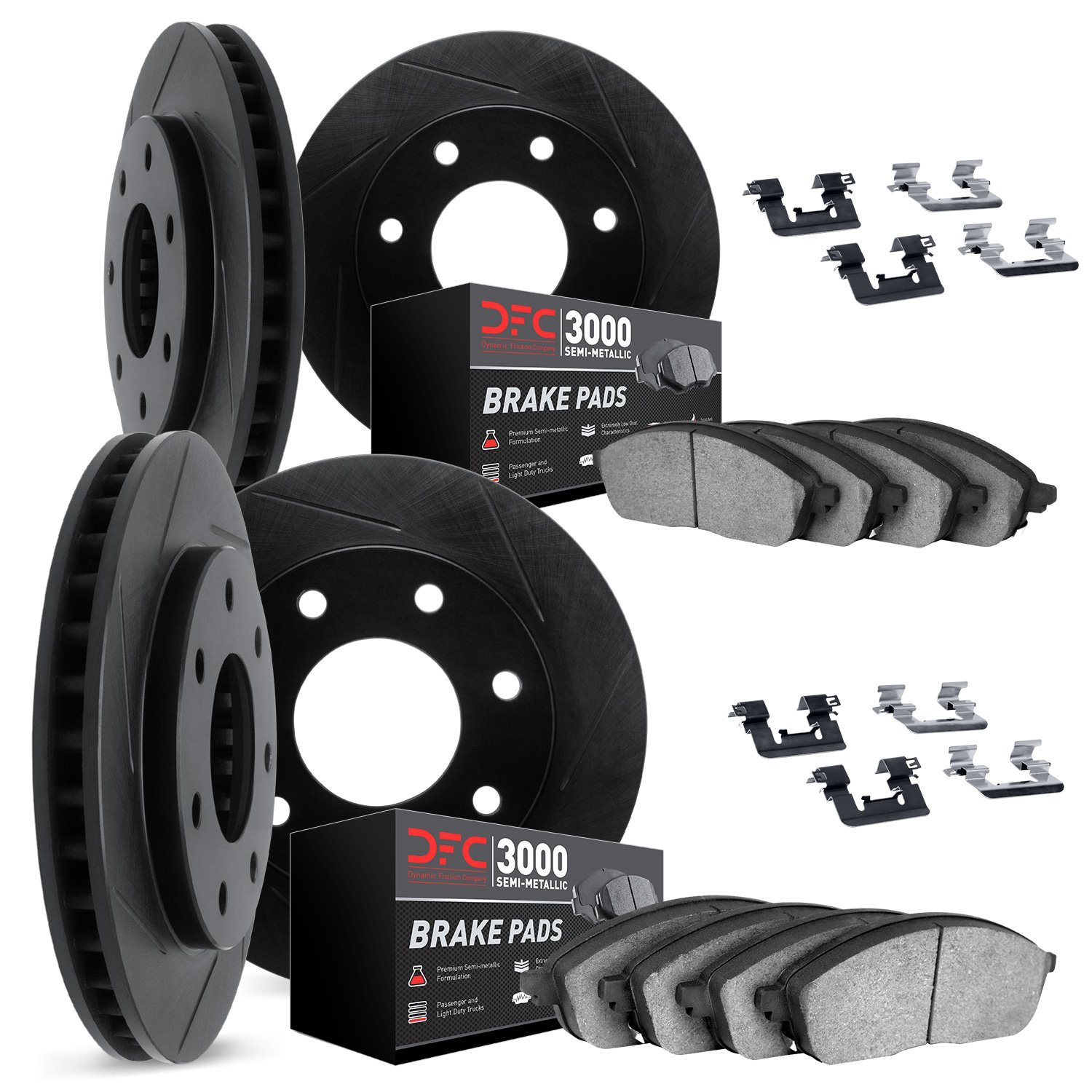 3114-54111 Slotted Brake Rotors with 3000-Series Semi-Metallic Brake Pads Kit & Hardware [Black], 2012-2014 Ford/Lincoln/Mercury