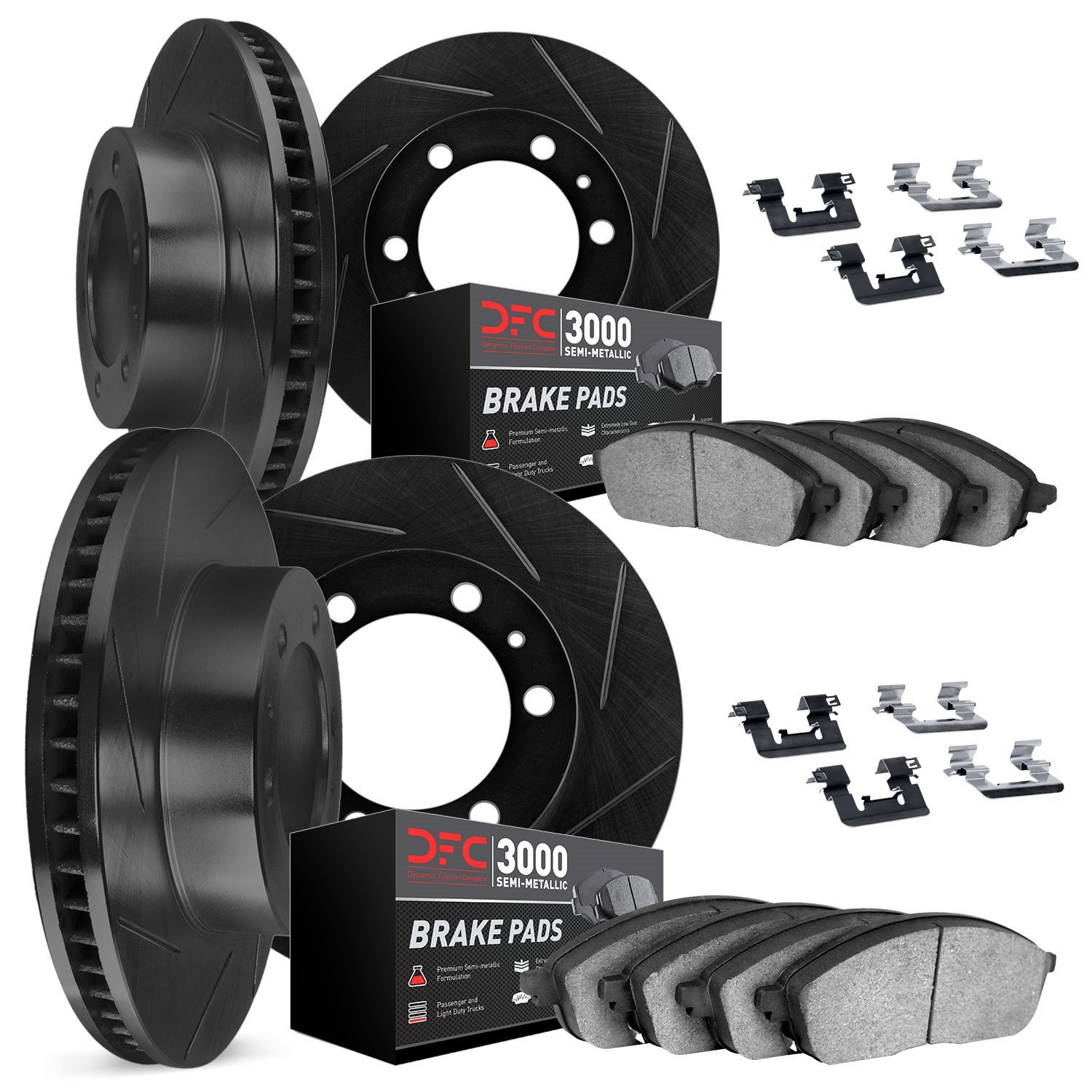 3114-67057 Slotted Brake Rotors with 3000-Series Semi-Metallic Brake Pads Kit & Hardware [Black], Fits Select Multiple Makes/Mod