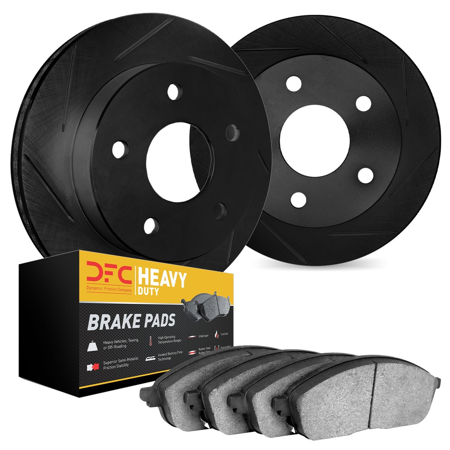 3202-47010 Slotted Brake Rotors w/Heavy-Duty Brake Pads [Black], 1970-1981 GM, Position: Front