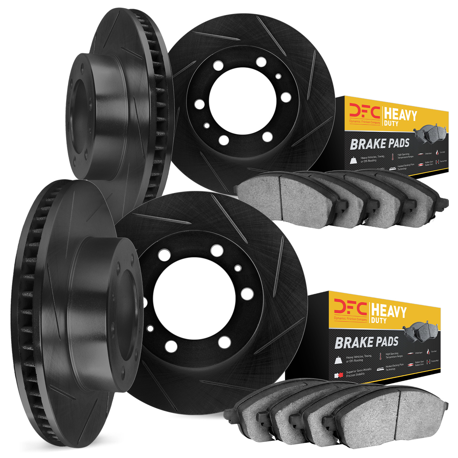 3204-40219 Slotted Brake Rotors w/Heavy-Duty Brake Pads [Black], Fits Select Multiple Makes/Models, Position: Front and Rear