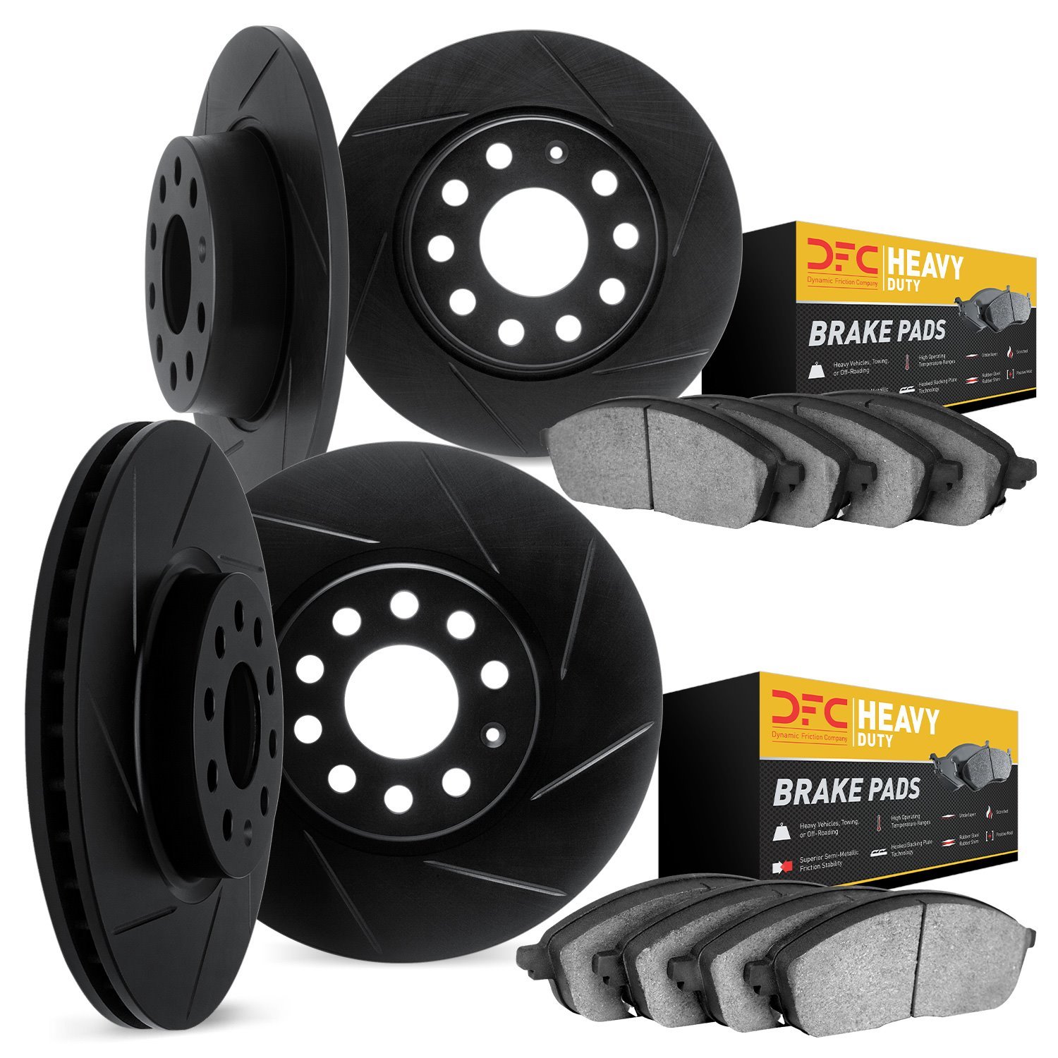 3204-54001 Slotted Brake Rotors w/Heavy-Duty Brake Pads [Black], 2006-2010 Ford/Lincoln/Mercury/Mazda, Position: Front and Rear
