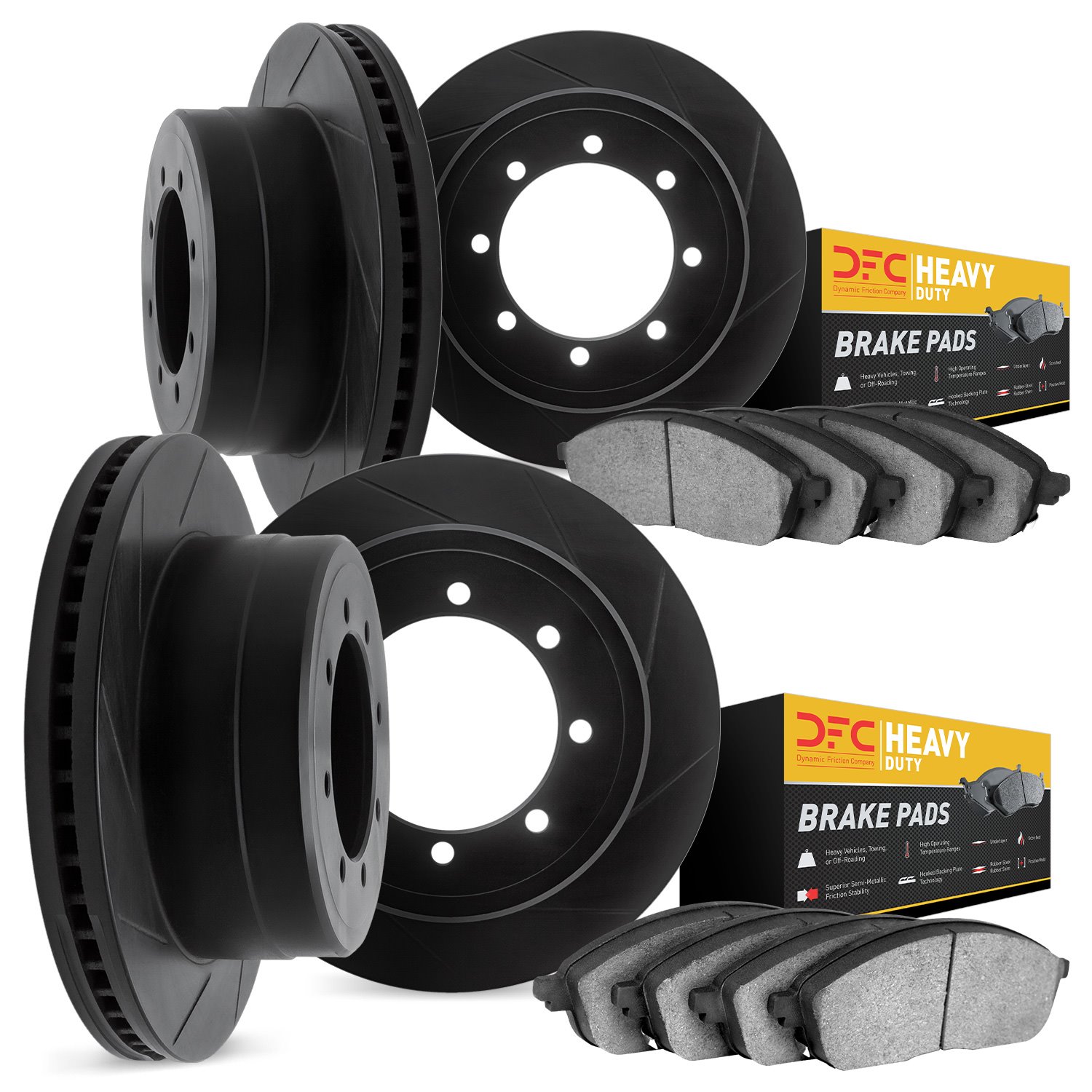 3204-99089 Slotted Brake Rotors w/Heavy-Duty Brake Pads [Black], 2010-2012 Ford/Lincoln/Mercury/Mazda, Position: Front and Rear