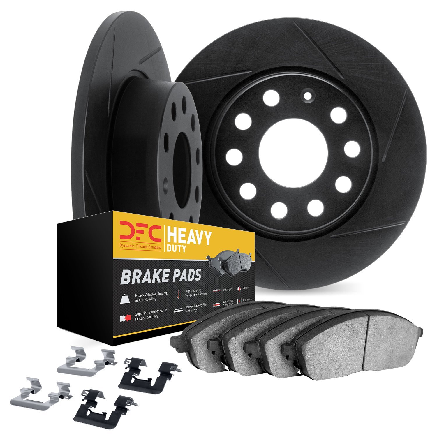 3212-40197 Slotted Brake Rotors w/Heavy-Duty Brake Pads Kit & Hardware [Black], 2014-2021 Mopar, Position: Rear