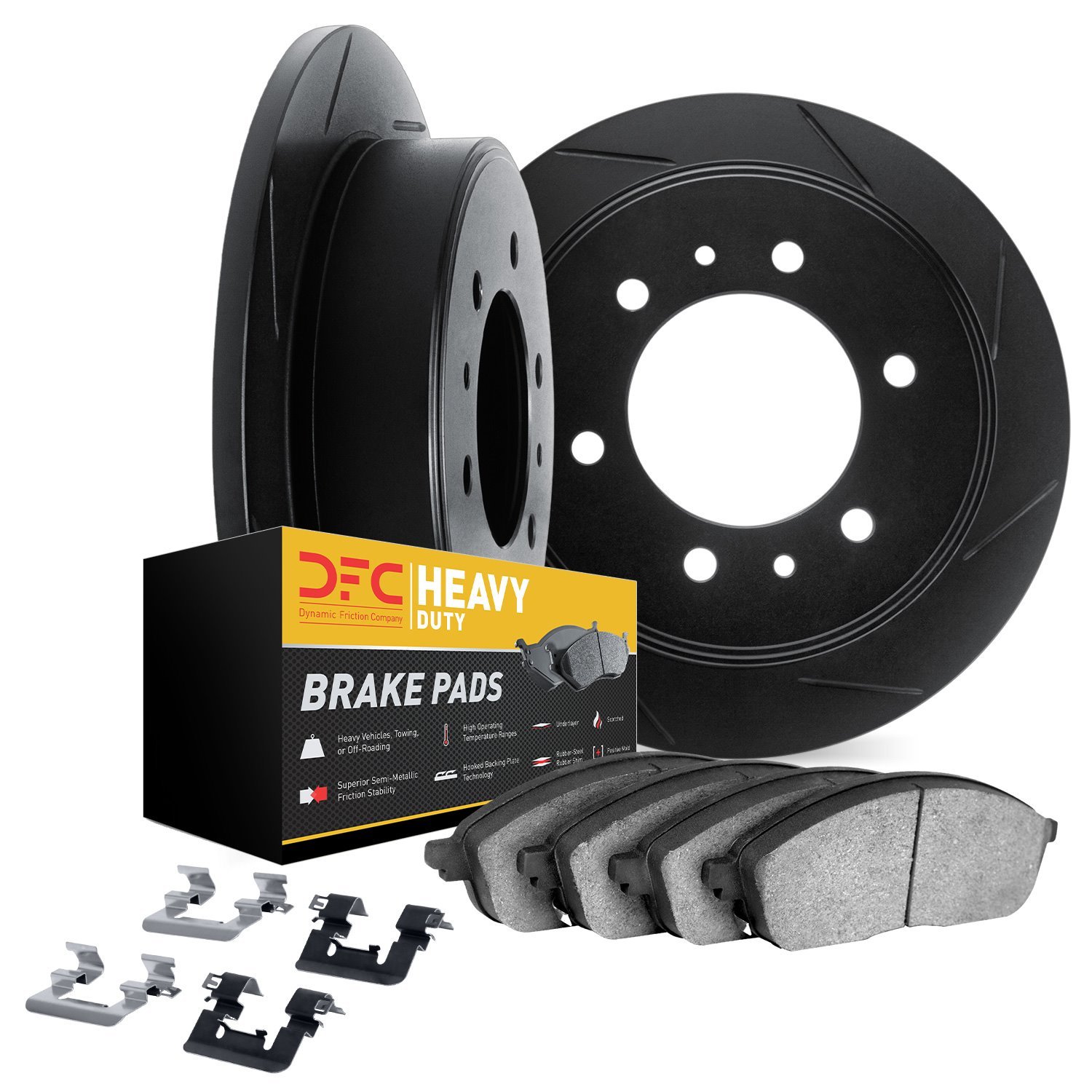 3212-99241 Slotted Brake Rotors w/Heavy-Duty Brake Pads Kit & Hardware [Black], 2015-2019 Ford/Lincoln/Mercury/Mazda, Position: