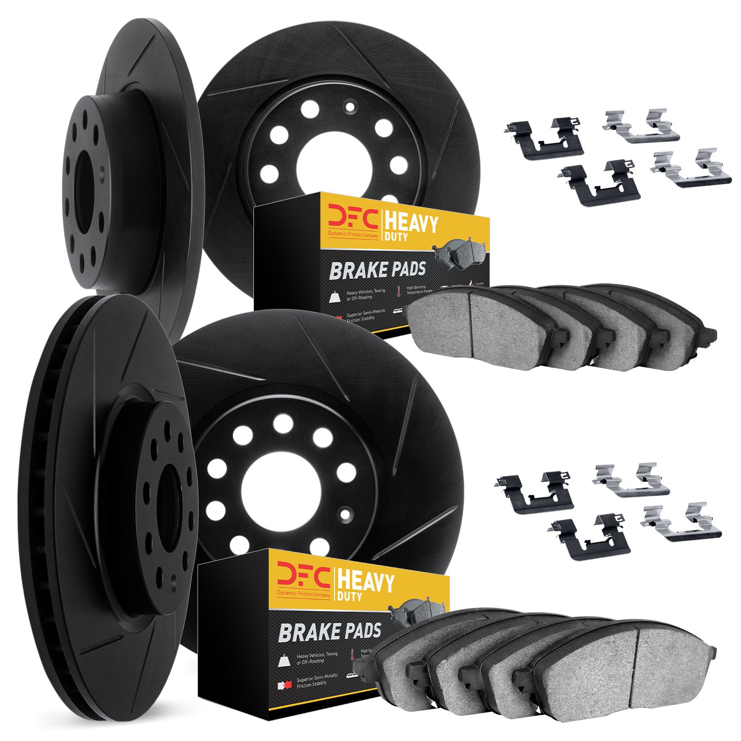 3214-54037 Slotted Brake Rotors w/Heavy-Duty Brake Pads Kit & Hardware [Black], 1997-2002 Ford/Lincoln/Mercury/Mazda, Position: