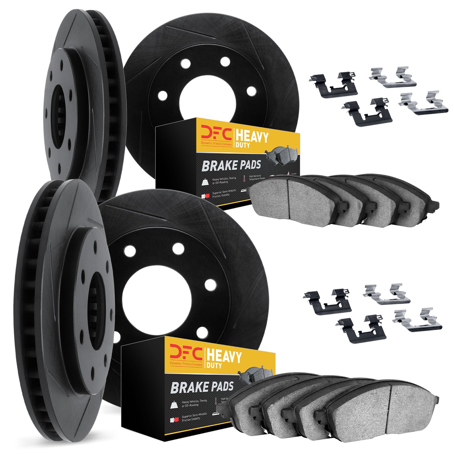 3214-54068 Slotted Brake Rotors w/Heavy-Duty Brake Pads Kit & Hardware [Black], 2009-2009 Ford/Lincoln/Mercury/Mazda, Position: