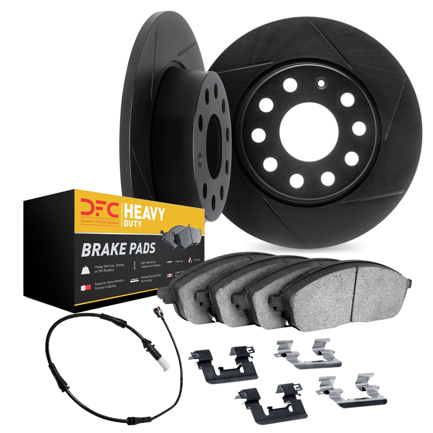 Slotted Brake Rotors w/Heavy-Duty Brake Pads/Sensor &