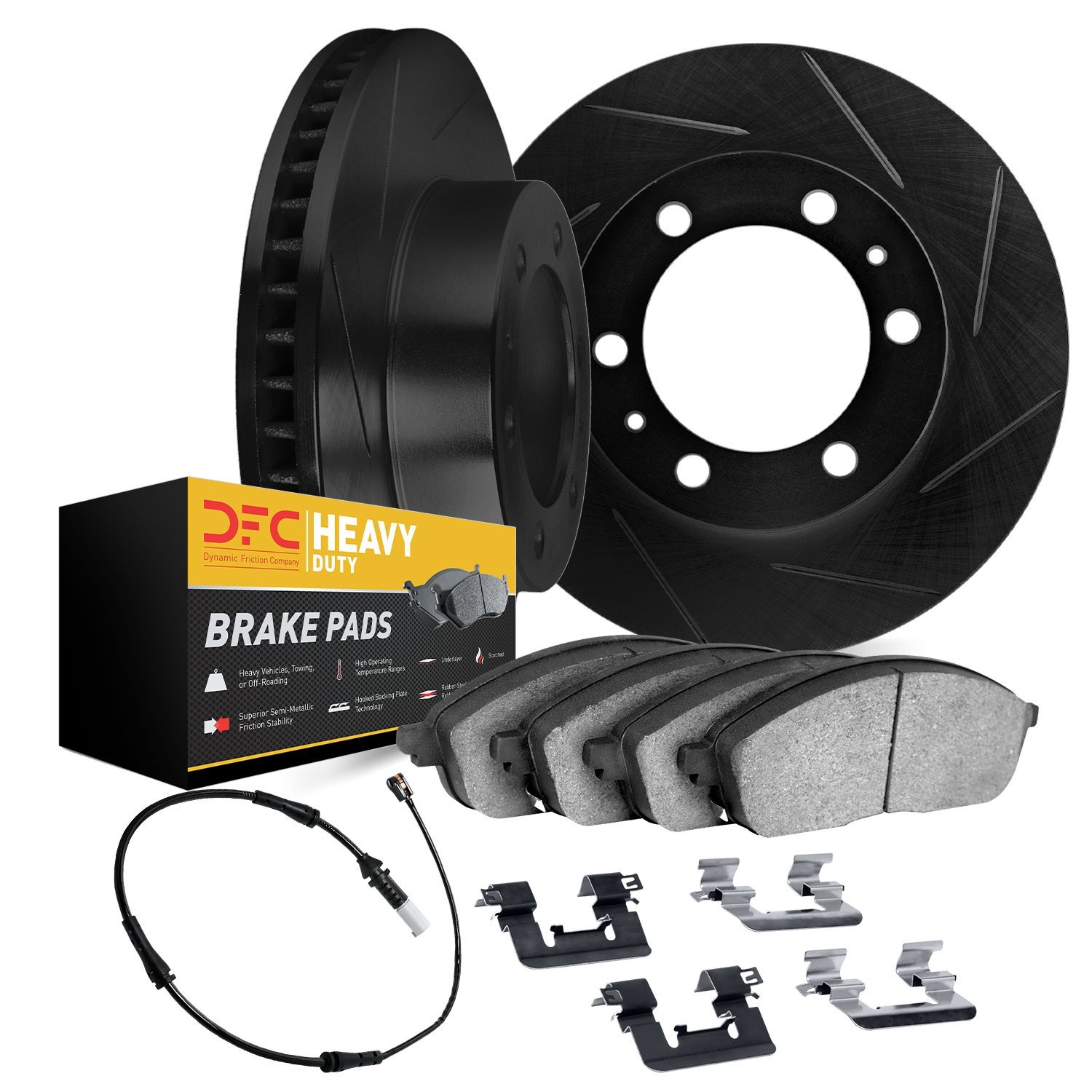 3222-40012 Slotted Brake Rotors w/Heavy-Duty Brake Pads/Sensor & Hardware Kit [Black], Fits Select Multiple Makes/Models, Positi