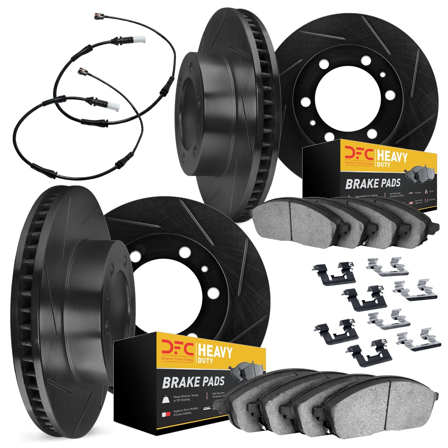 3224-40011 Slotted Brake Rotors w/Heavy-Duty Brake Pads/Sensor & Hardware Kit [Black], Fits Select Multiple Makes/Models, Positi