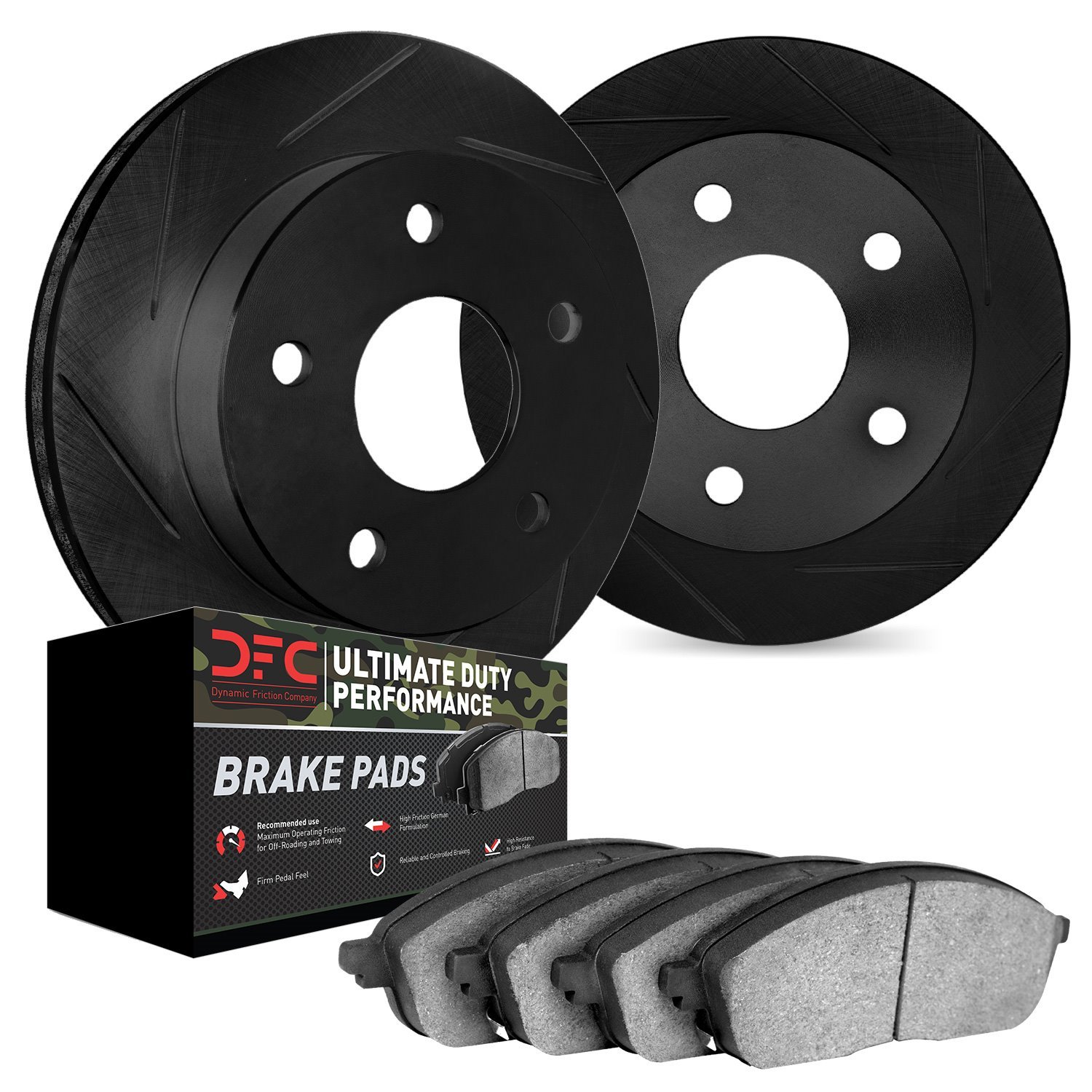 3402-47004 Slotted Brake Rotors with Ultimate-Duty Brake Pads Kit [Black], 1978-1978 GM, Position: Front