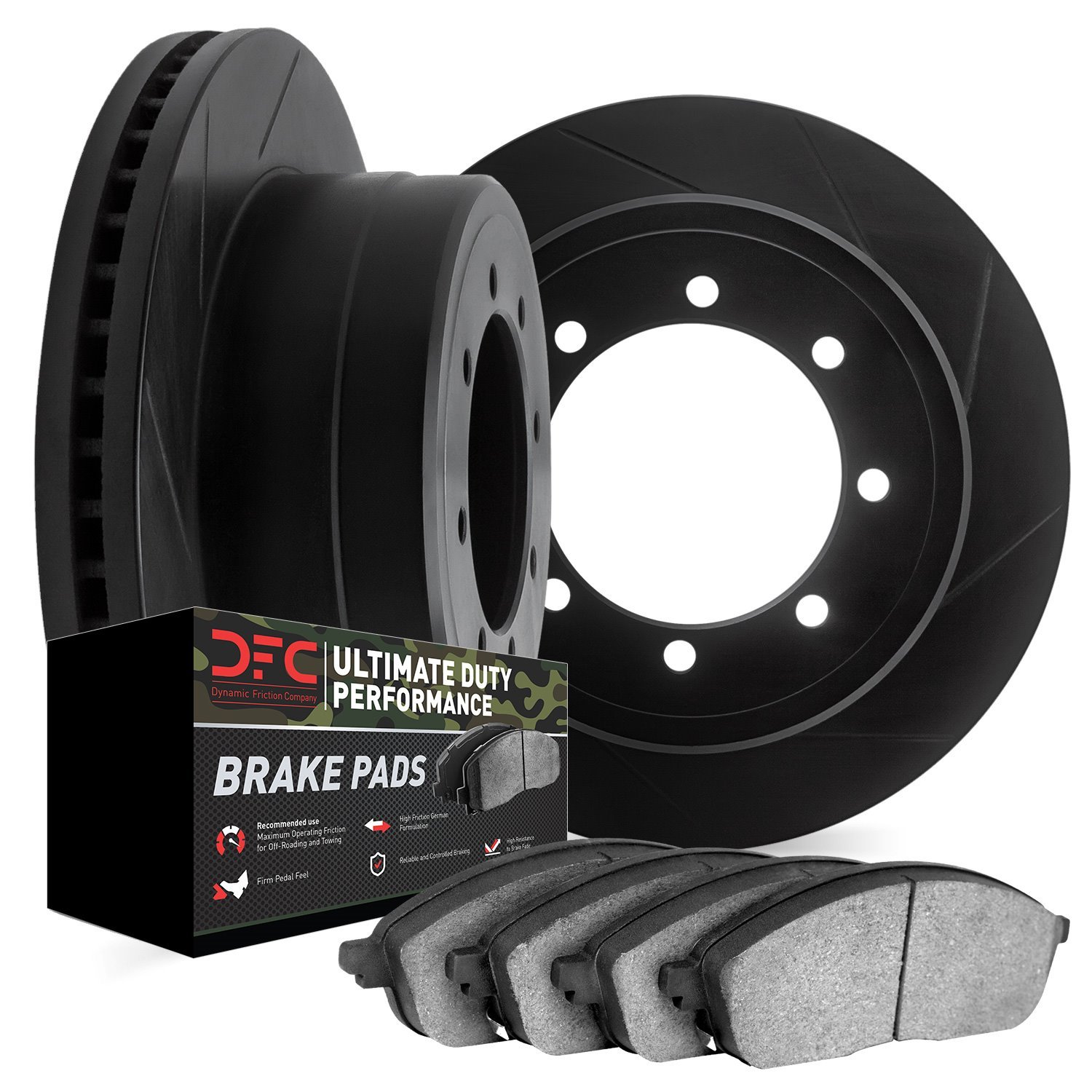3402-54086 Slotted Brake Rotors with Ultimate-Duty Brake Pads Kit [Black], 2010-2012 Ford/Lincoln/Mercury/Mazda, Position: Rear