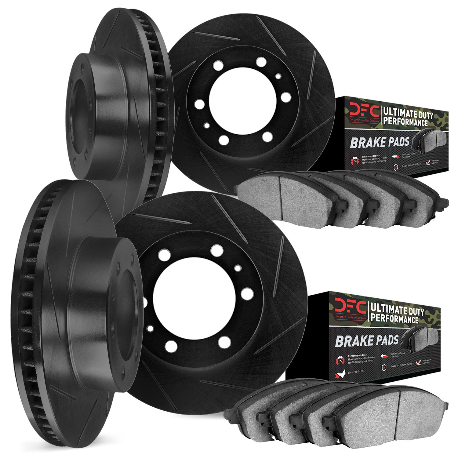 3404-48019 Slotted Brake Rotors with Ultimate-Duty Brake Pads Kit [Black], 2015-2020 GM, Position: Front and Rear
