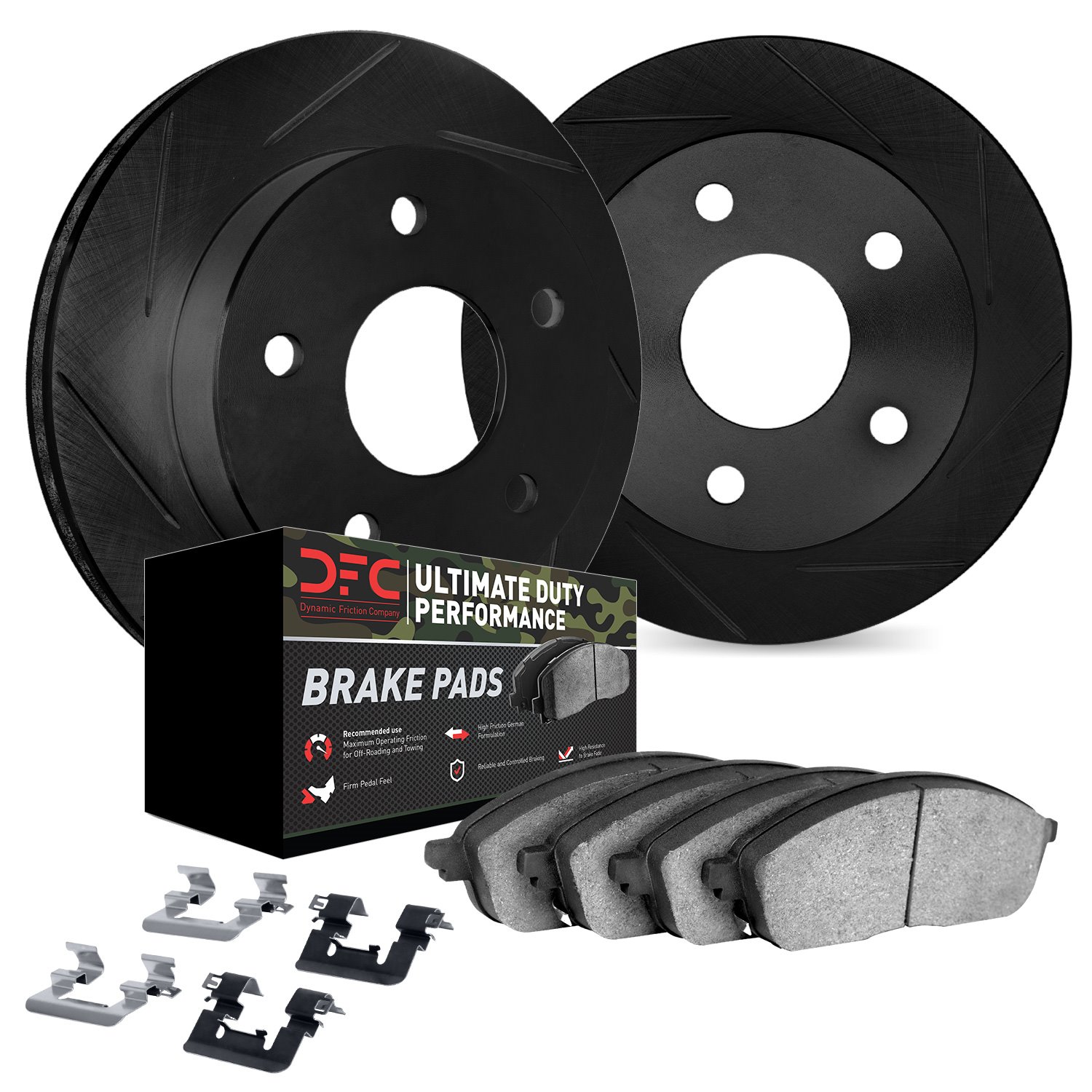 3412-40020 Slotted Brake Rotors with Ultimate-Duty Brake Pads Kit & Hardware [Black], 2008-2016 Multiple Makes/Models, Position: