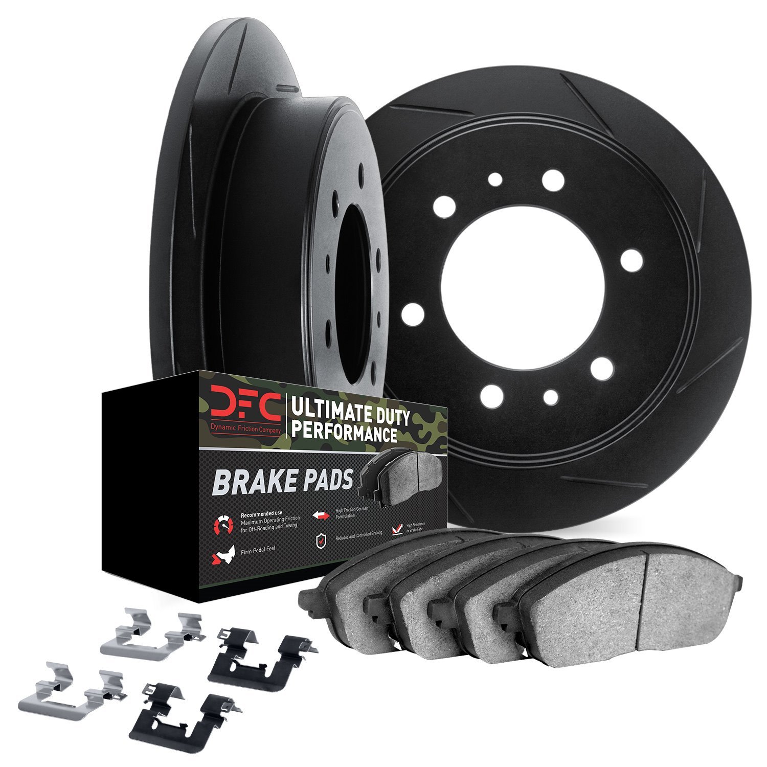 3412-67001 Slotted Brake Rotors with Ultimate-Duty Brake Pads Kit & Hardware [Black], 2004-2015 Infiniti/Nissan, Position: Rear