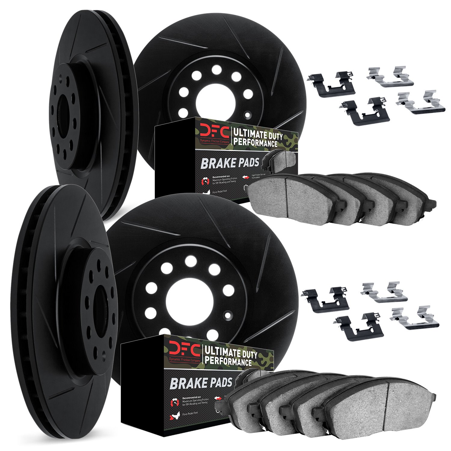 3414-40004 Slotted Brake Rotors with Ultimate-Duty Brake Pads Kit & Hardware [Black], 2003-2003 Mopar, Position: Front and Rear