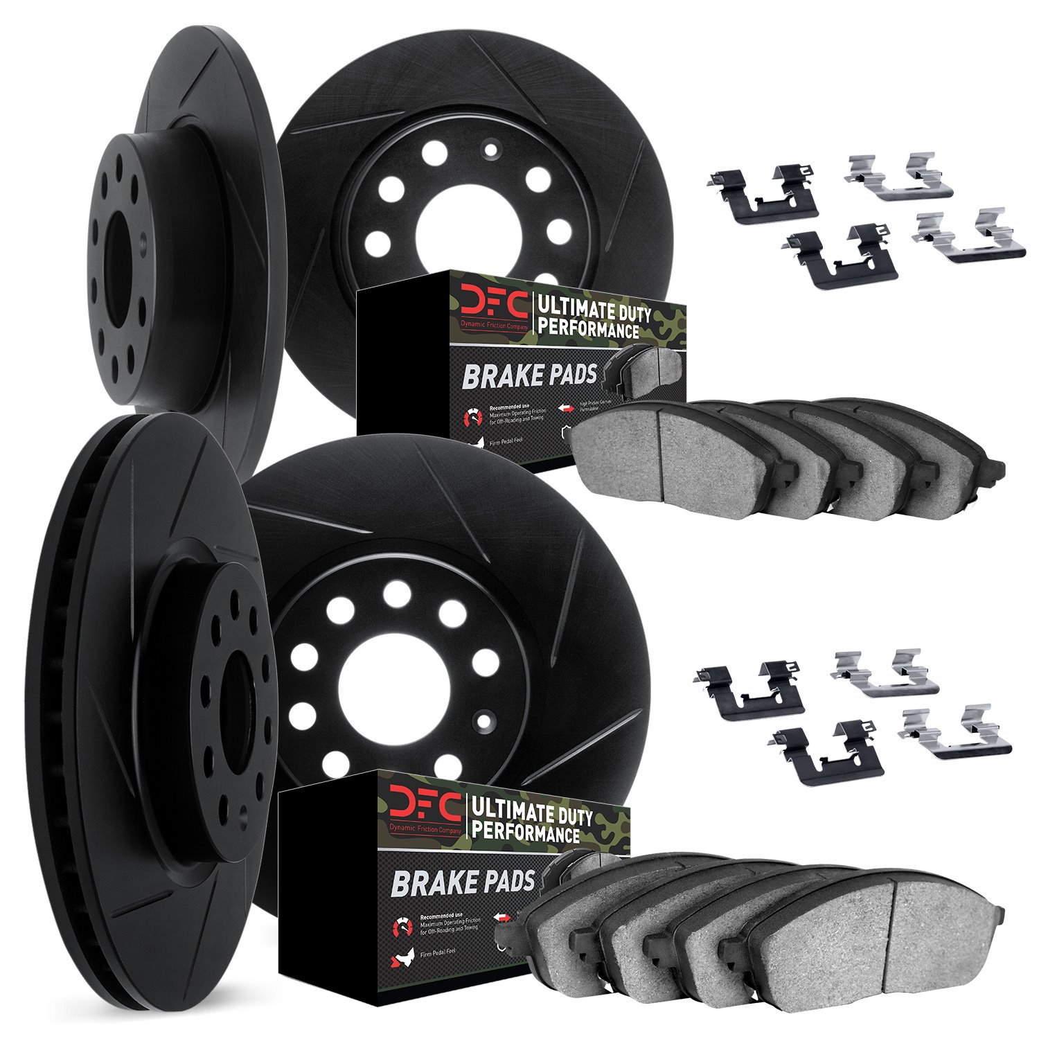 3414-54024 Slotted Brake Rotors with Ultimate-Duty Brake Pads Kit & Hardware [Black], 2000-2004 Ford/Lincoln/Mercury/Mazda, Posi