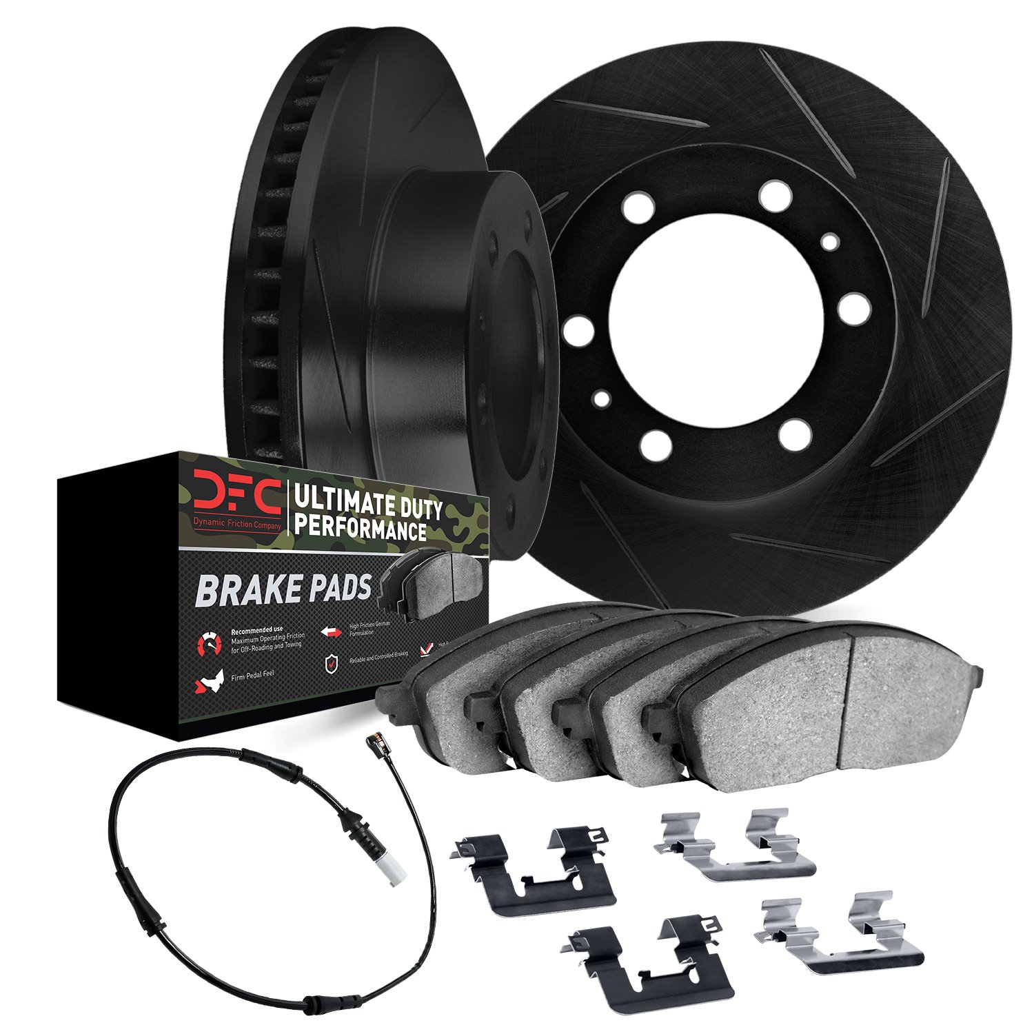 Slotted Brake Rotors with Ultimate-Duty Brake Pads/Sensor &