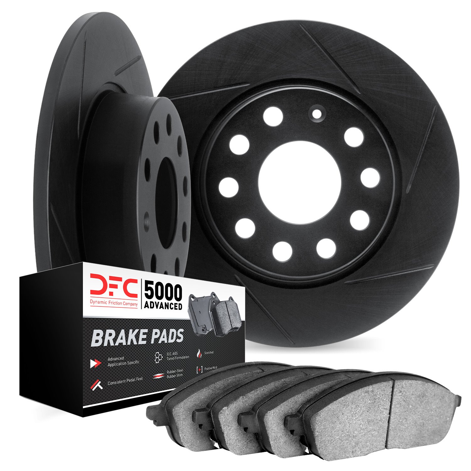 3502-47007 Slotted Brake Rotors w/5000 Advanced Brake Pads Kit [Black], 1983-1995 Suzuki, Position: Front