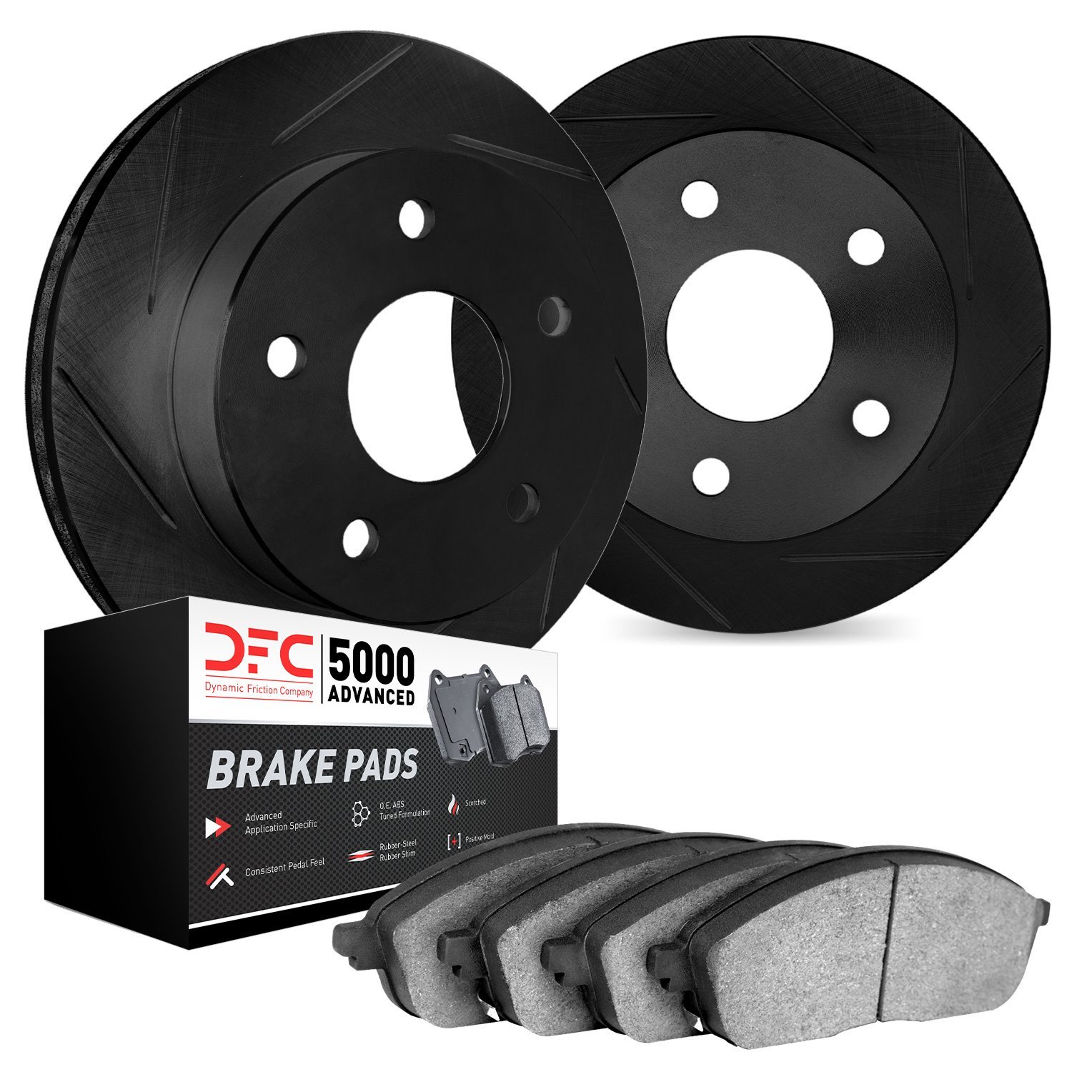 3502-74028 Slotted Brake Rotors w/5000 Advanced Brake Pads Kit [Black], Fits Select Multiple Makes/Models, Position: Front