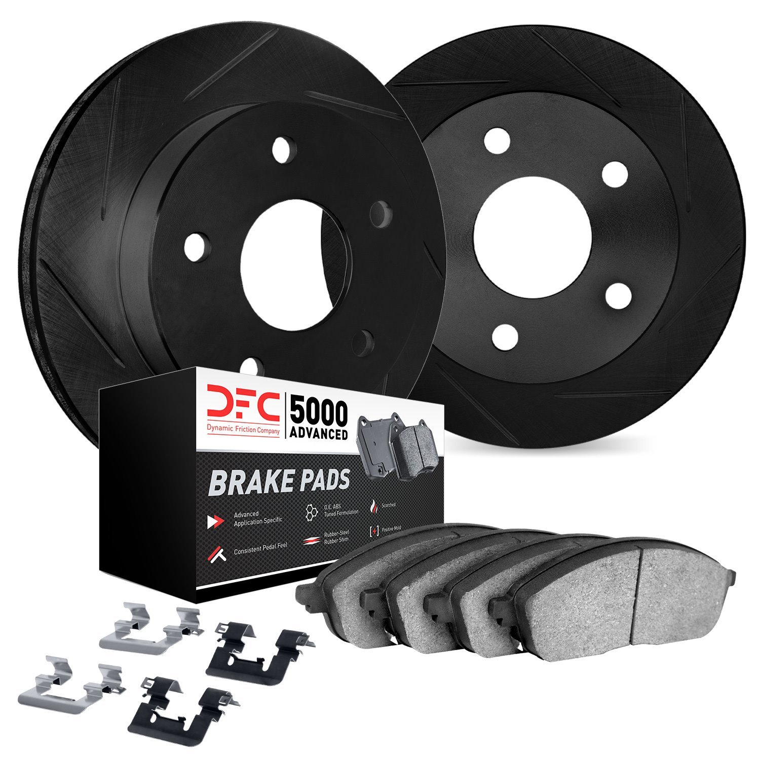 3512-03092 Slotted Brake Rotors w/5000 Advanced Brake Pads Kit & Hardware [Black], Fits Select Kia/Hyundai/Genesis, Position: Fr