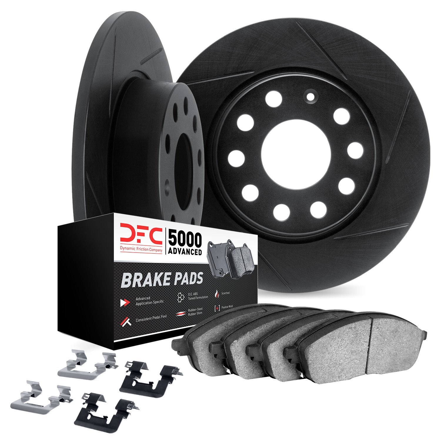 3512-11003 Slotted Brake Rotors w/5000 Advanced Brake Pads Kit & Hardware [Black], 1974-2016 Land Rover, Position: Rear