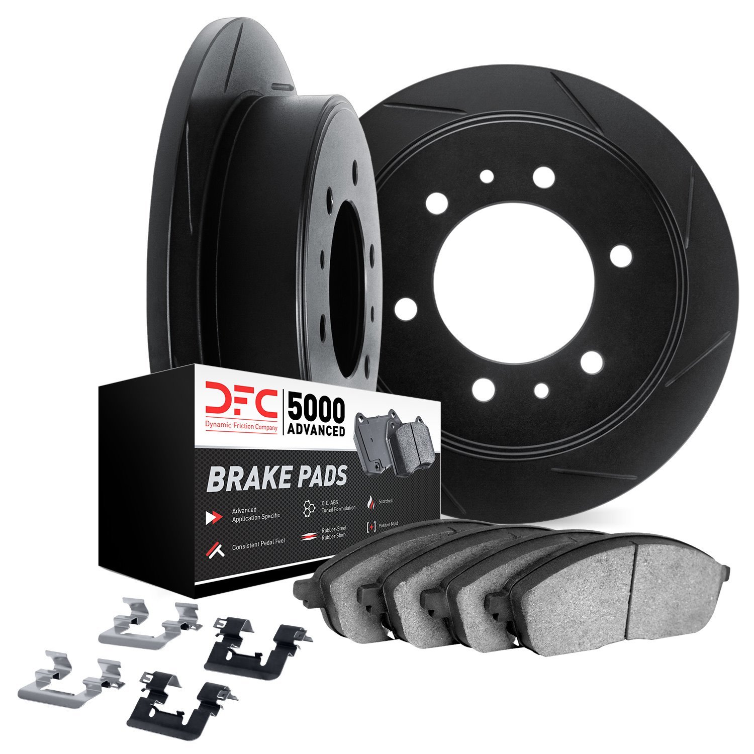 3512-37009 Slotted Brake Rotors w/5000 Advanced Brake Pads Kit & Hardware [Black], 1988-1995 GM, Position: Rear