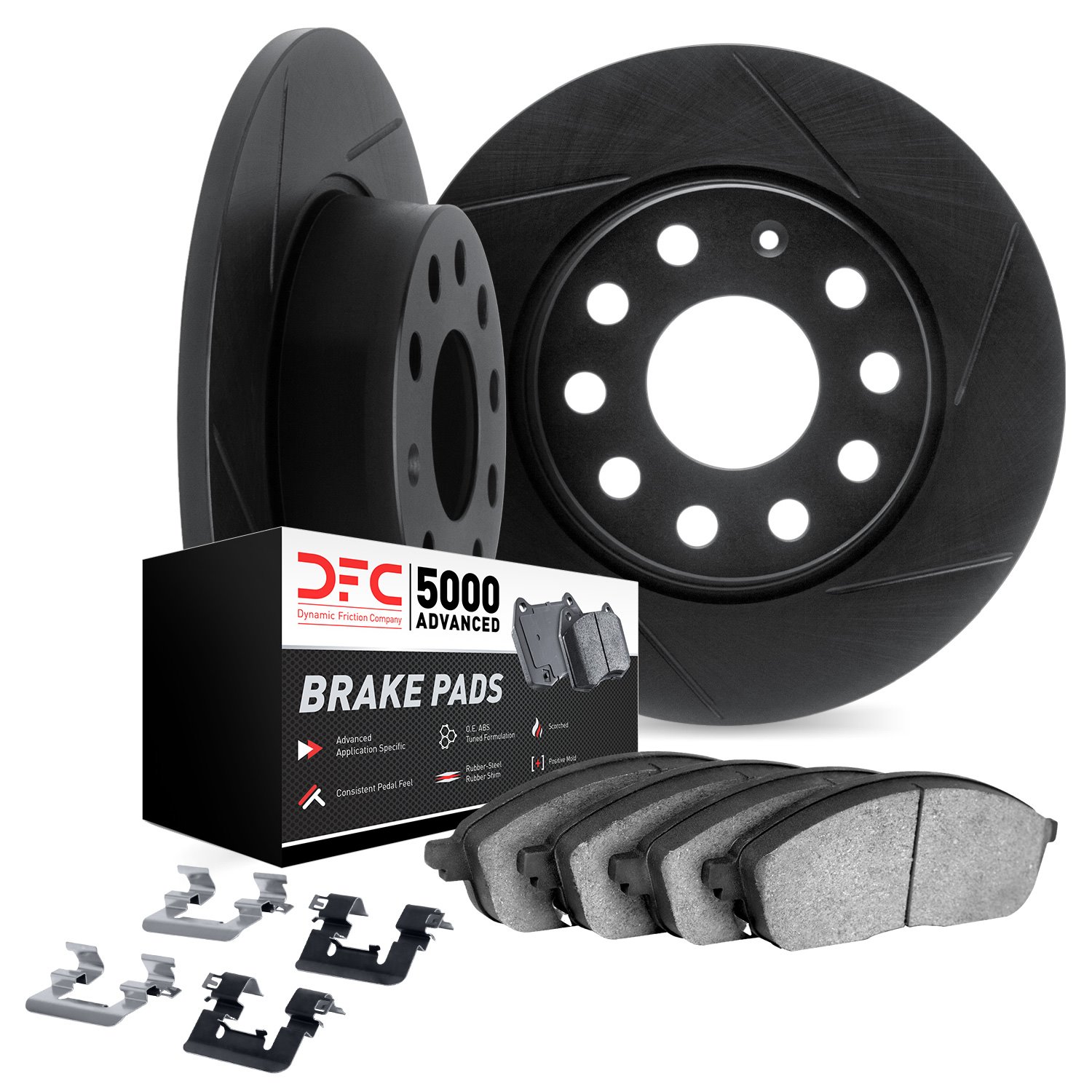 3512-40097 Slotted Brake Rotors w/5000 Advanced Brake Pads Kit & Hardware [Black], 2009-2014 Multiple Makes/Models, Position: Re
