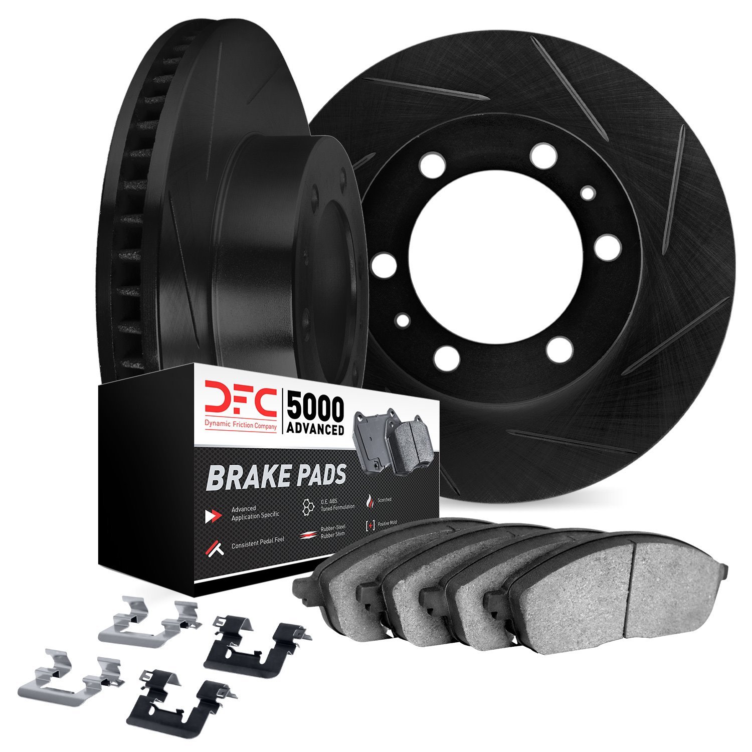 3512-48071 Slotted Brake Rotors w/5000 Advanced Brake Pads Kit & Hardware [Black], 2015-2020 GM, Position: Front