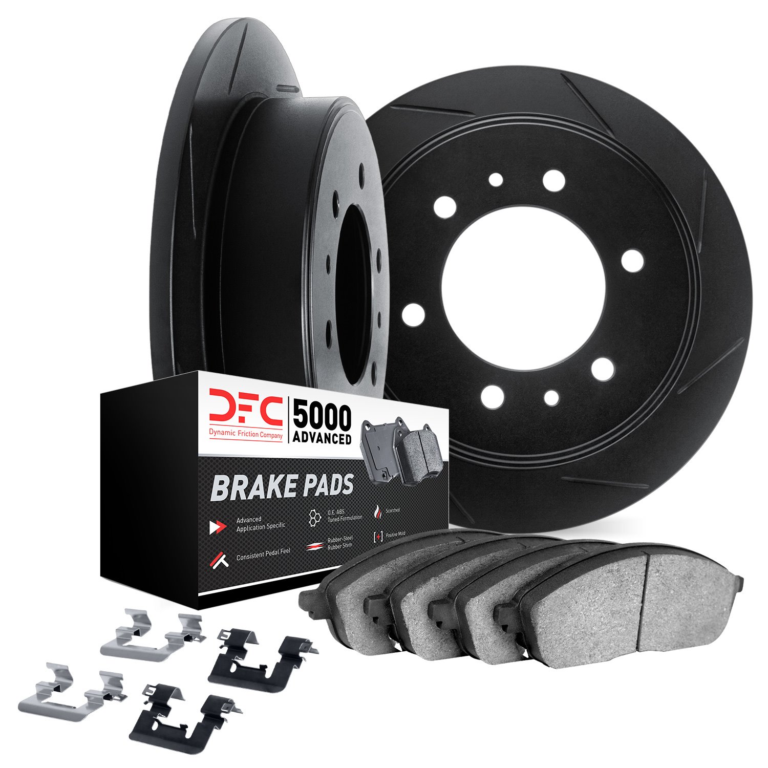 3512-93002 Slotted Brake Rotors w/5000 Advanced Brake Pads Kit & Hardware [Black], 2006-2010 GM, Position: Rear