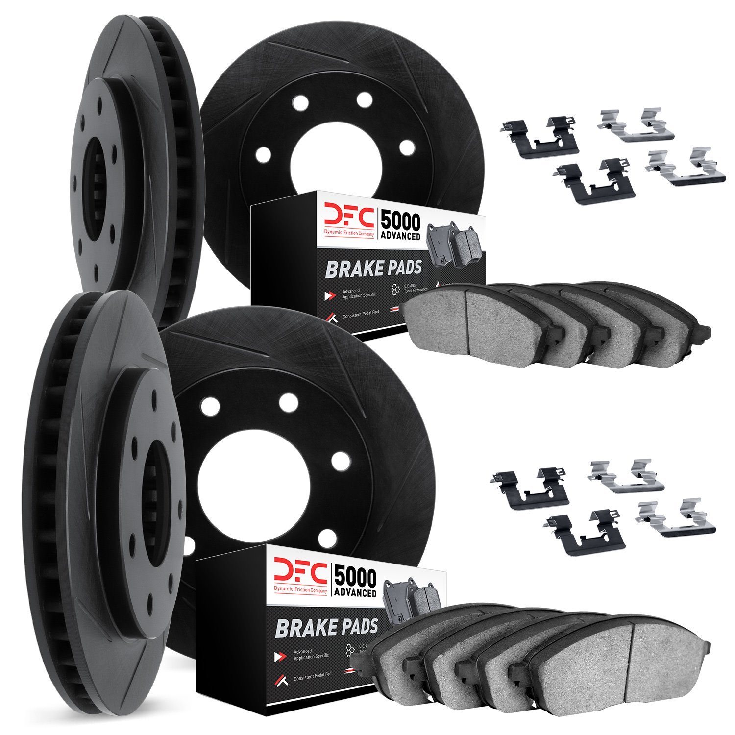 3514-54066 Slotted Brake Rotors w/5000 Advanced Brake Pads Kit & Hardware [Black], 2004-2008 Ford/Lincoln/Mercury/Mazda, Positio