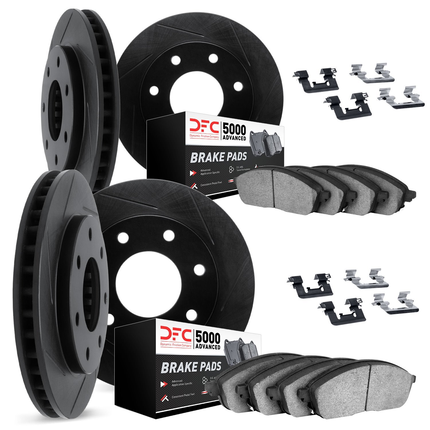 3514-54111 Slotted Brake Rotors w/5000 Advanced Brake Pads Kit & Hardware [Black], 2012-2014 Ford/Lincoln/Mercury/Mazda, Positio