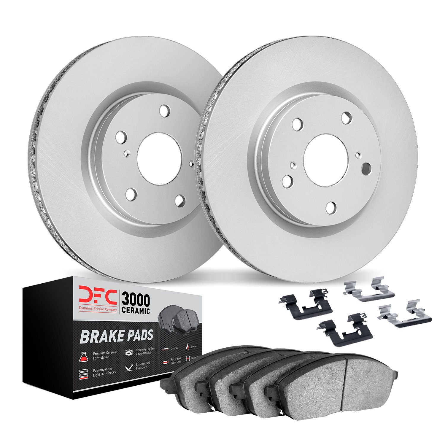 4312-13007 Geospec Brake Rotors with 3000-Series Ceramic Brake Pads & Hardware, 2001-2003 Subaru, Position: Front