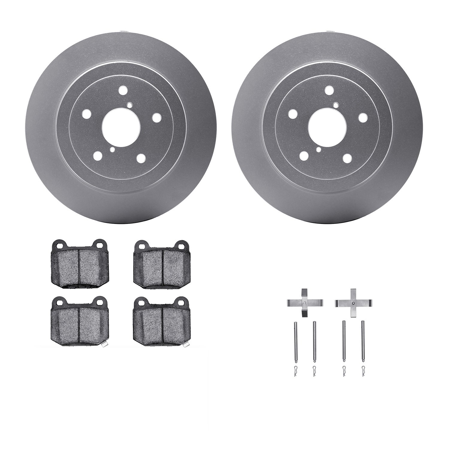 4312-13017 Geospec Brake Rotors with 3000-Series Ceramic Brake Pads & Hardware, 2005-2007 Subaru, Position: Rear