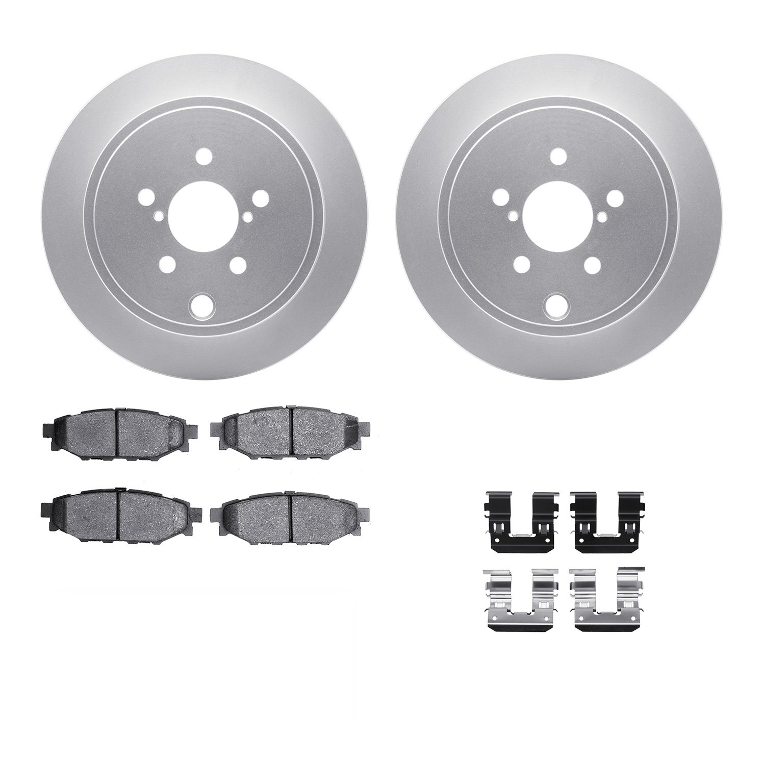 4312-13027 Geospec Brake Rotors with 3000-Series Ceramic Brake Pads & Hardware, 2008-2015 Subaru, Position: Rear