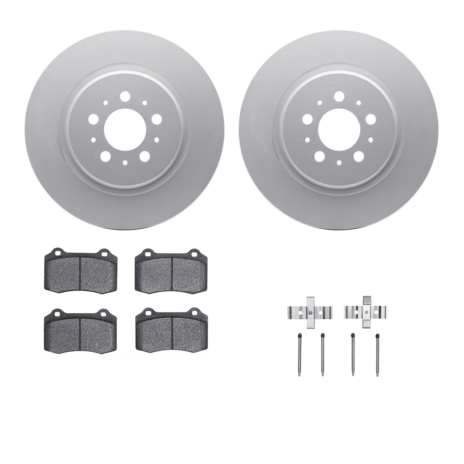 4312-27013 Geospec Brake Rotors with 3000-Series Ceramic Brake Pads & Hardware, 2004-2007 Volvo, Position: Rear