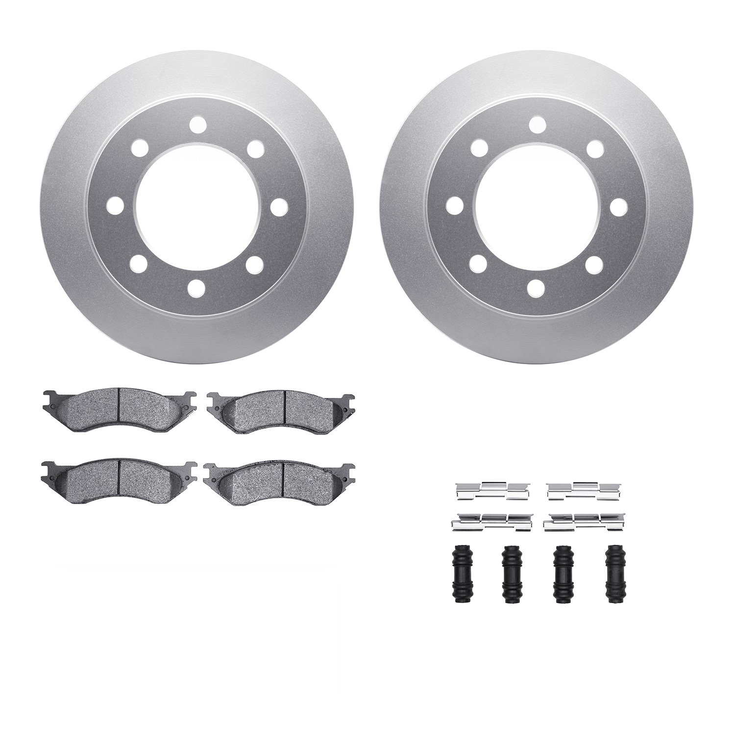 4312-40018 Geospec Brake Rotors with 3000-Series Ceramic Brake Pads & Hardware, 2003-2008 Mopar, Position: Rear