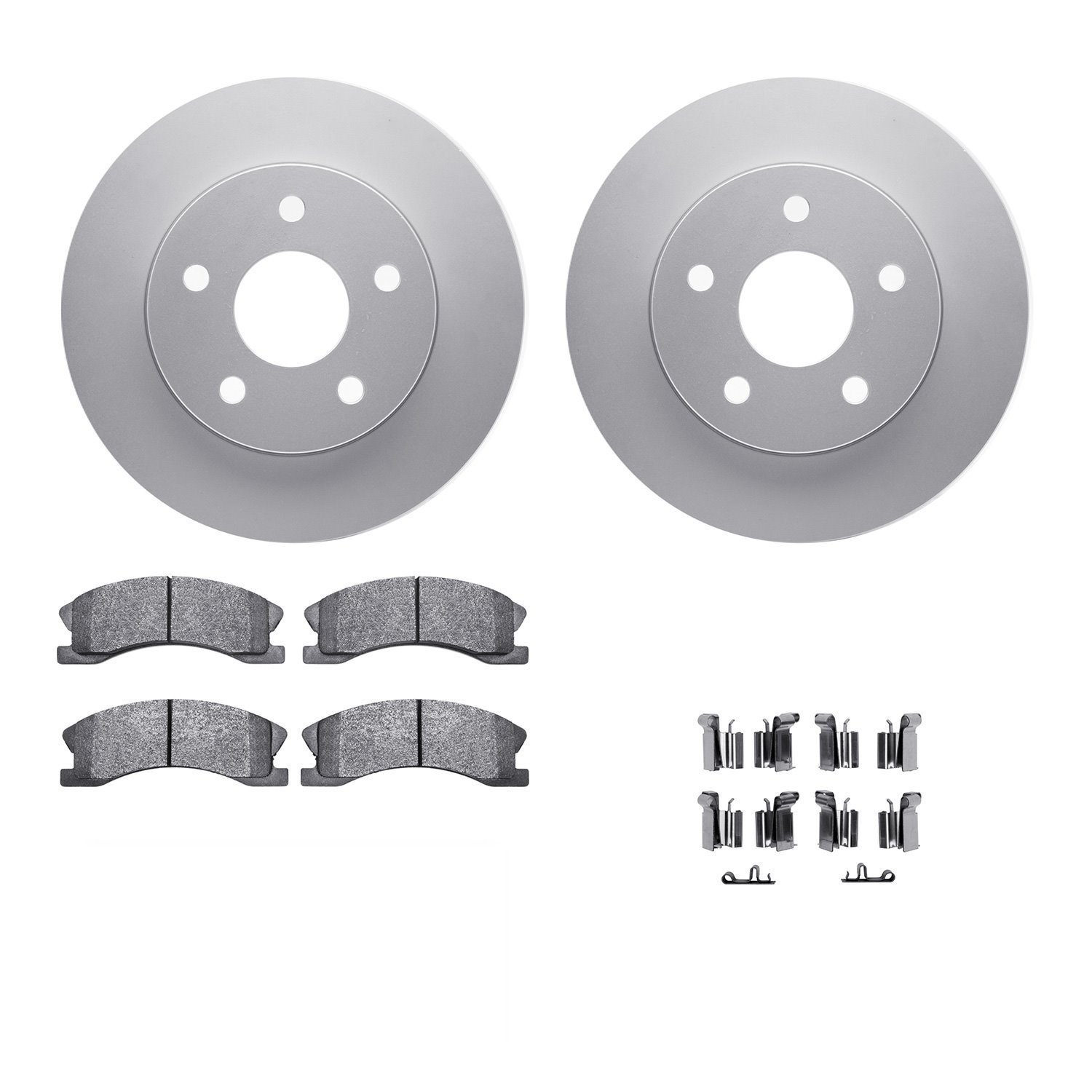 4312-42008 Geospec Brake Rotors with 3000-Series Ceramic Brake Pads & Hardware, 1999-2004 Mopar, Position: Front