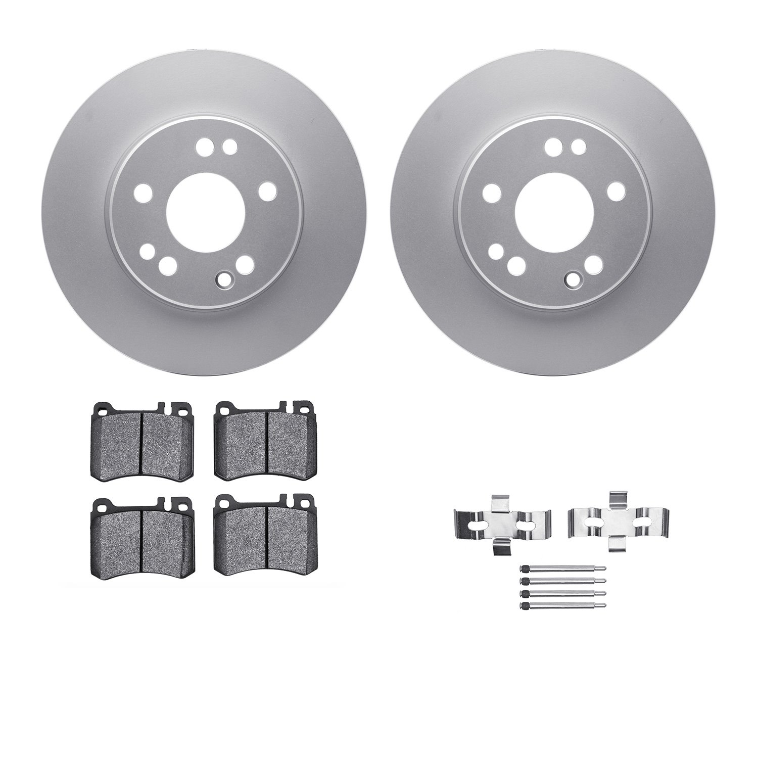 4312-63010 Geospec Brake Rotors with 3000-Series Ceramic Brake Pads & Hardware, 1986-1989 Mercedes-Benz, Position: Front