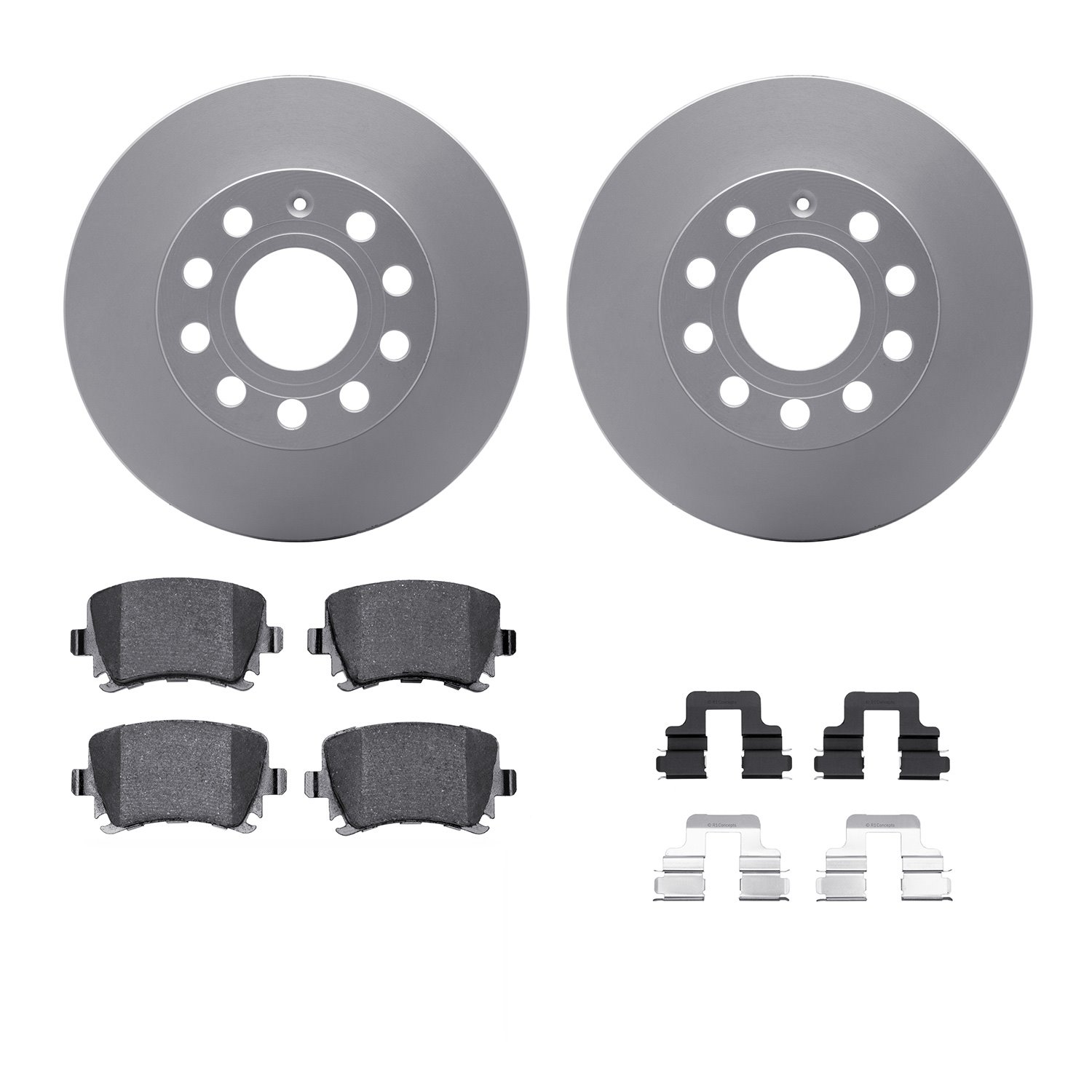 4312-74038 Geospec Brake Rotors with 3000-Series Ceramic Brake Pads & Hardware, 2005-2013 Audi/Volkswagen, Position: Rear