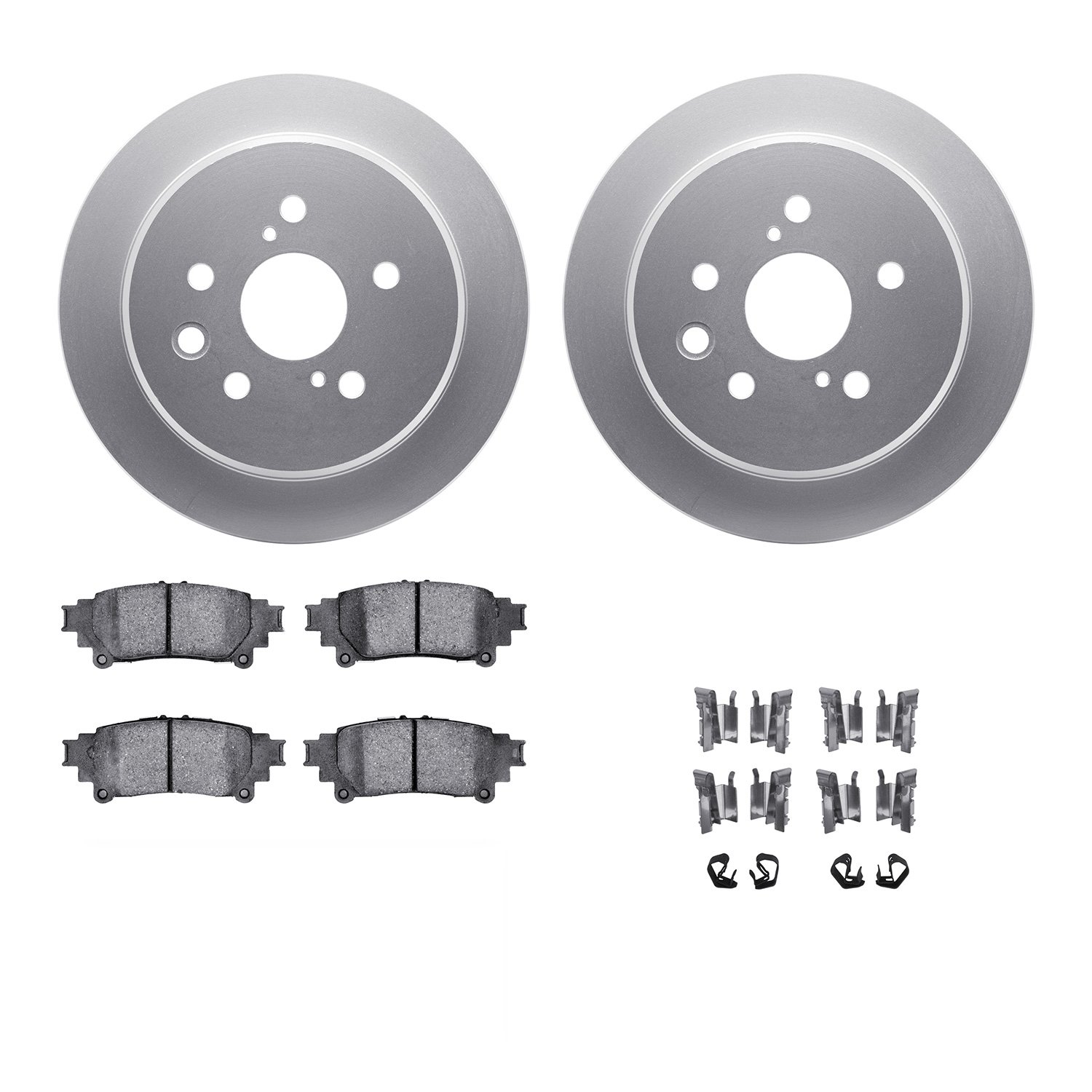 4312-75026 Geospec Brake Rotors with 3000-Series Ceramic Brake Pads & Hardware, 2014-2015 Lexus/Toyota/Scion, Position: Rear