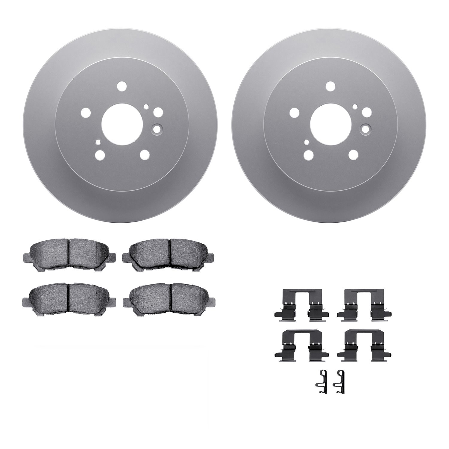 4312-76075 Geospec Brake Rotors with 3000-Series Ceramic Brake Pads & Hardware, 2008-2013 Lexus/Toyota/Scion, Position: Rear