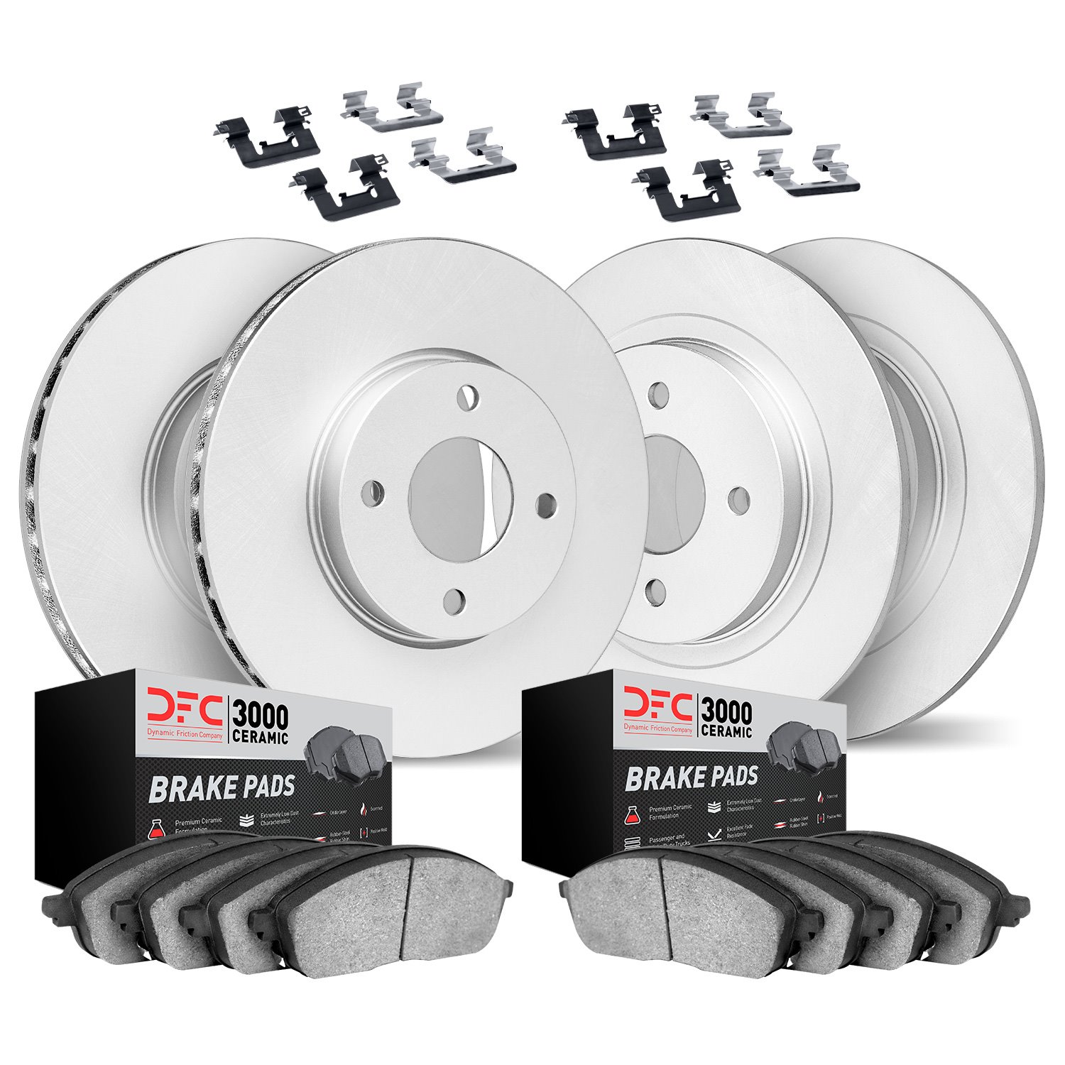 4314-07001 Geospec Brake Rotors with 3000-Series Ceramic Brake Pads & Hardware, 2012-2019 Mopar, Position: Front and Rear