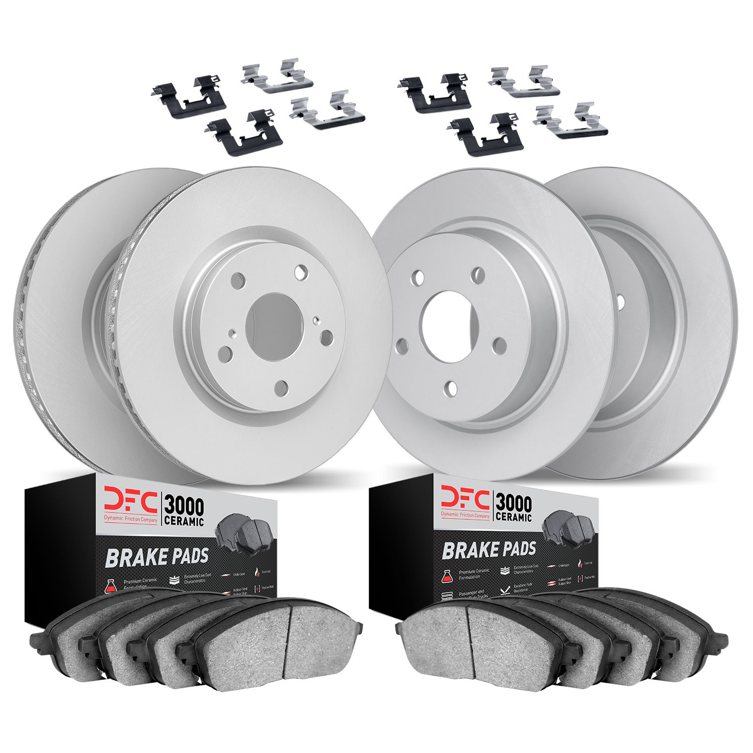 4314-13013 Geospec Brake Rotors with 3000-Series Ceramic Brake Pads & Hardware, 2003-2007 GM, Position: Front and Rear